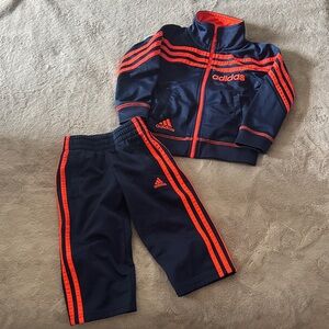 adidas Navy Jacket and Pants Set with Bright Orange Stripes